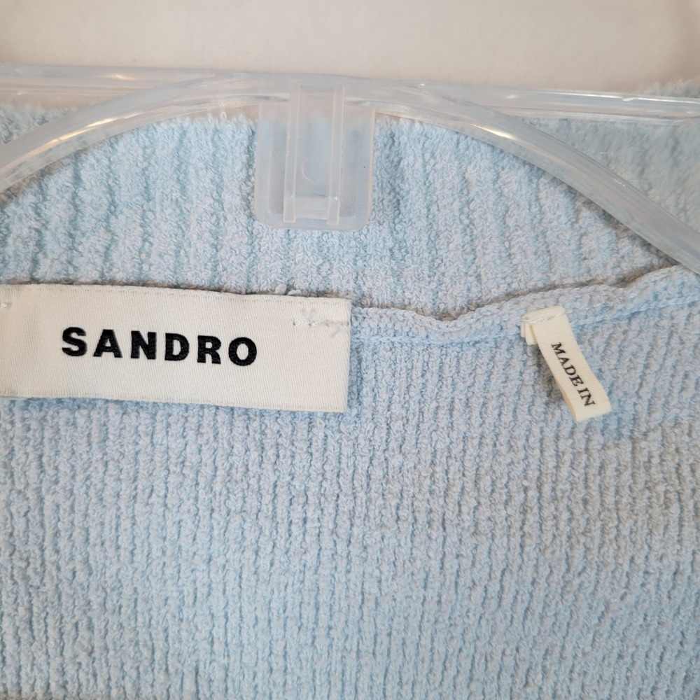 Sandro Light Blue and White Striped Knit Cardigan - Picture 10 of 10